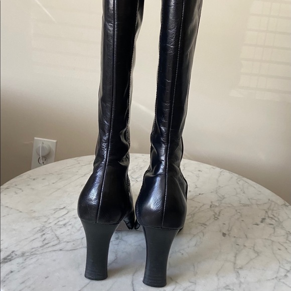 Size 8.5 Black Leather Square Toe Nine West Boots - Picture 8 of 14